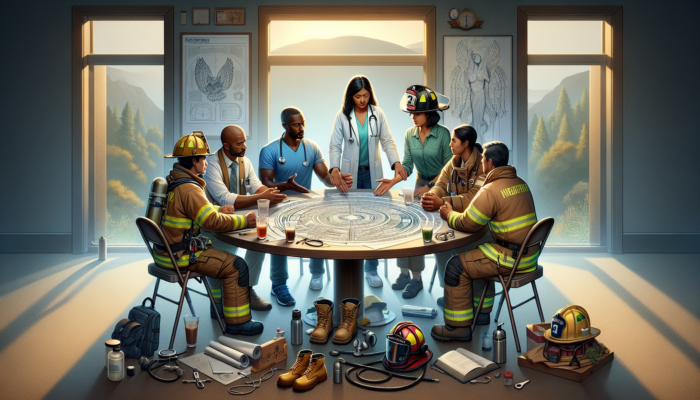 Prepper Communication Skills: A diverse group planning emergency preparedness at a table.
