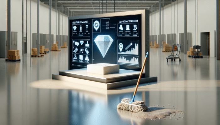 Industrial diamond tools and low-moisture scrubbers gently restoring stone, creating a lasting shine, compared to a supermarket mop.