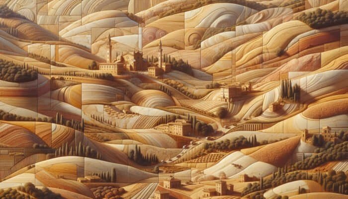 Close-up of Tuscany limestone showing warm hues from creams to golden browns, illustrating unique textures and earthy tones.