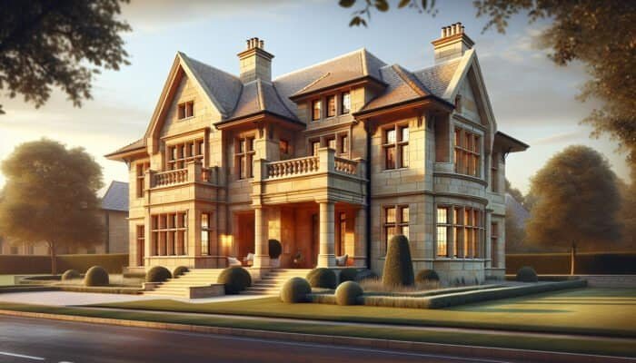 Luxurious West Lothian home adorned with Tuscany limestone exteriors, elevating market value and sophistication.