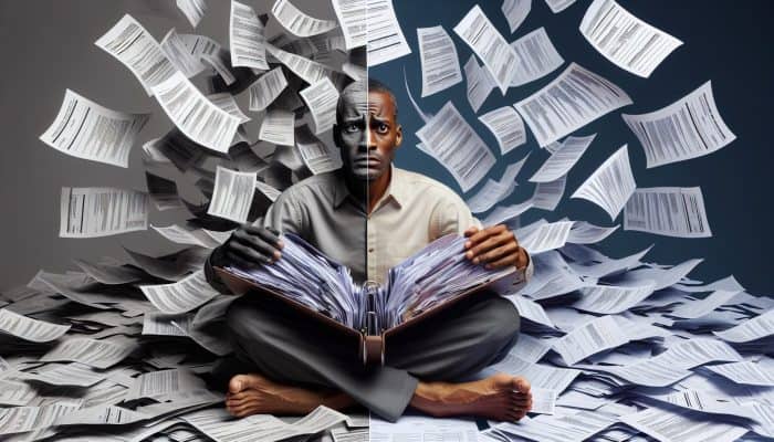 Essential Insights into Debt Consolidation: A Beginner's Guide | DCL Essential Insights into Debt Consolidation: A visual representation of a person consolidating multiple bills into one folder, symbolising financial relief and clarity.