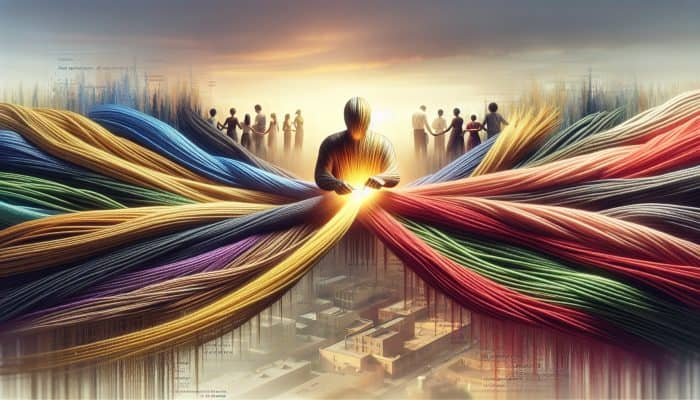 Printable Debt Consolidation Planning Worksheets | DCL Visual representation of debt consolidation, illustrating the merging of colourful threads into a golden thread, accompanied by financial charts.