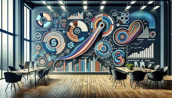 Sanity vs Vanity: A digital dashboard illustrating sanity metrics such as conversion rates and customer engagement trends in a modern office environment.