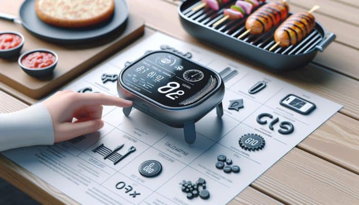 An intuitive grill timer featuring a large display and user-friendly buttons, designed for easy portability and quick setup.