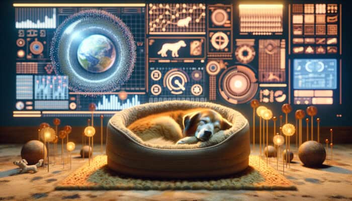 An elderly dog resting comfortably on a cozy bed in a safe, obstacle-free room with non-slip mats.