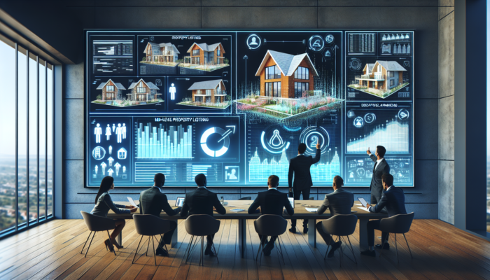 Modern real estate office in Nelspruit with agents and clients discussing mid-level property investments.