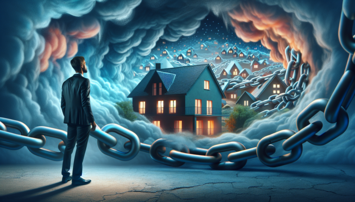 A worried homebuyer in Klerksdorp examines financial documents with high debt ratios, symbolising loan barriers.