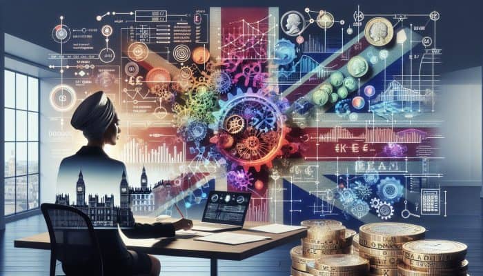 Debt Consolidation vs Bankruptcy Explained: Pros and Cons | DCL A financial advisor in a modern London office examines debt consolidation diagrams with stacks of pound coins and gears, against the backdrop of Big Ben.