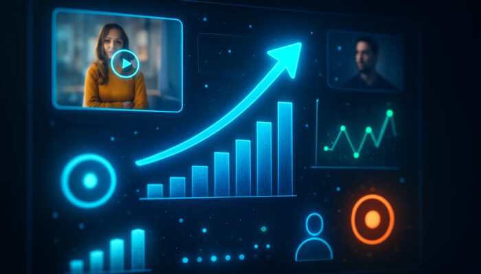 Vibrant digital dashboard pulsating with live X video ads and real-time global engagement metrics.