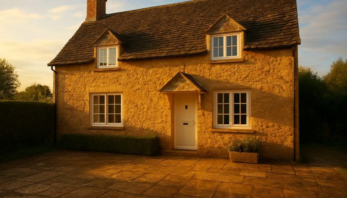 Shining Nether Compton cottage basking in sunlight, featuring sparkling windows and fresh linens after a thorough cleaning.