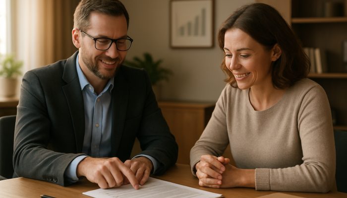 Consolidate Your Payday Loans into One Affordable Deal: Save Money Today | DCL UK debt advisor guiding borrower through consolidation documents in serene office with charts