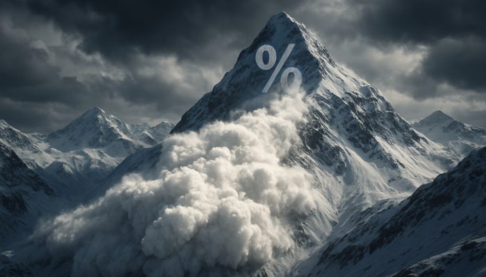 Using Avalanche With Existing Credit Lines: Top Tips | DCL Cinematic avalanche cascading down debt mountains, targeting the peak with the highest interest rates first.